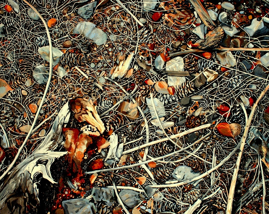 Sticks Stones Pinecones, oil on canvas, 60 x 48 in, Jessica Siemens 2012