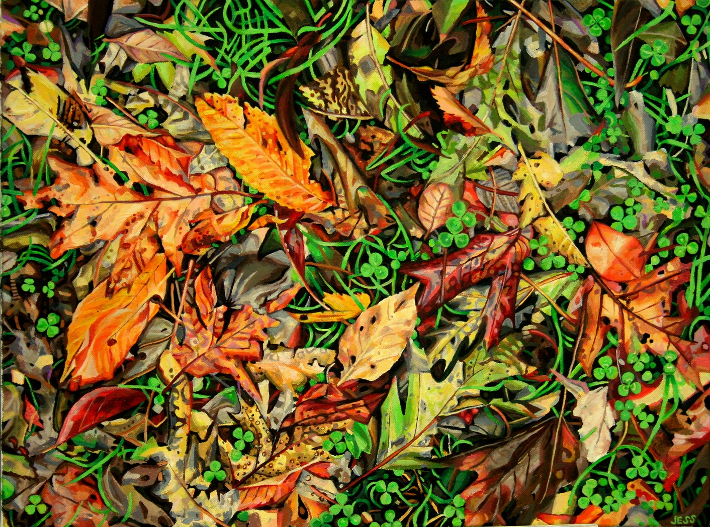 Clovers and Fall Leaves, oil on canvas, 24x18 in, Jessica Siemens 2011