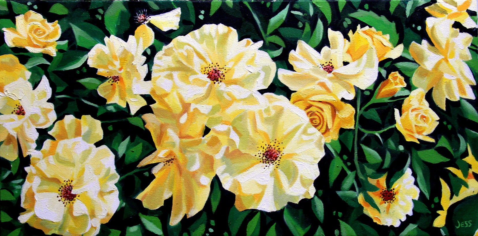 Yellow Roses, oil on canvas, 12 x 24 in, Jessica Siemens 2013