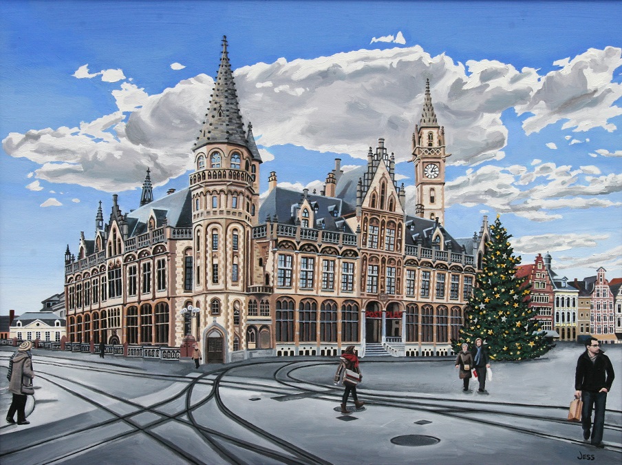 Old Post Office in Ghent Belgium, oil on canvas, 30x40 in, Jessica Siemens 2013