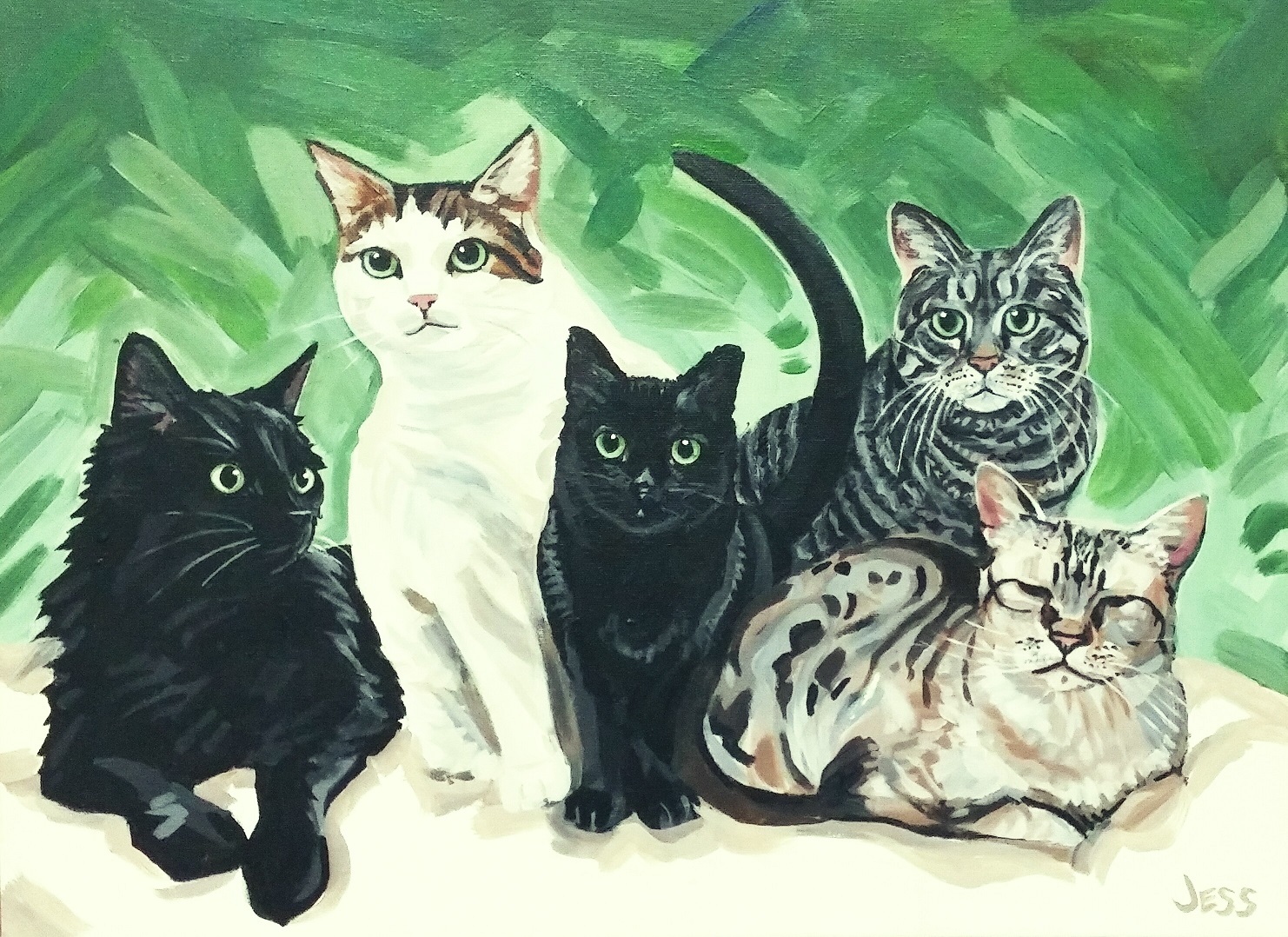 Family of Cats, oil on canvas, 24x36 in, Jessica Siemens 2015