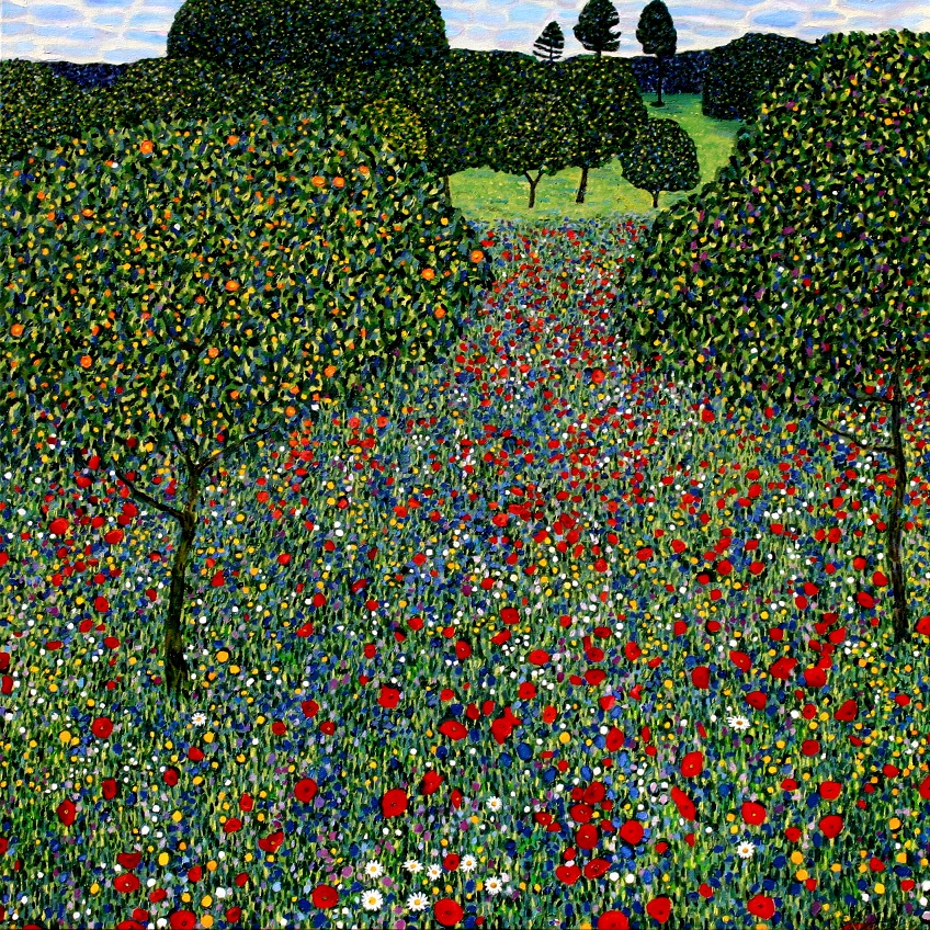 Gustav Klimt Reproduction, Poppies, oil on canvas, 43x43 in, Jessica Siemens 2013