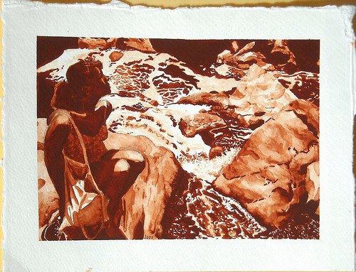 Secret Canyon Waterfall, watercolor on paper, 9.5x7 in, Jessica Siemens 2009