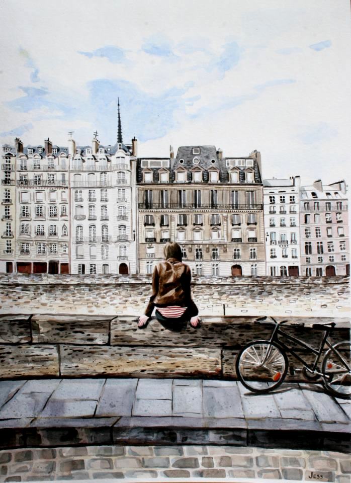 Susanna in Paris, watercolor on paper, 18x24 in, Jessica Siemens 2012