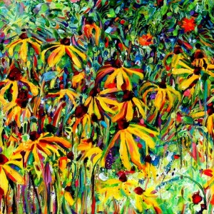 Panoramic Yellow Daisies, 2009, oil on canvas, 30x70in, Jessica Siemens
