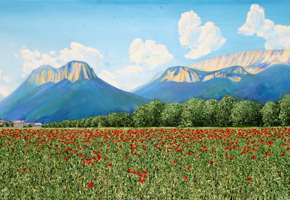 French Alps and Poppy Field
